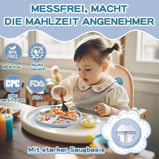 Rilli Zuignap kom | fruit- of brede schaal baby | roestvrijstalen kom met siliconen deksel | antislip babyservies | modern babyservies voor baby's