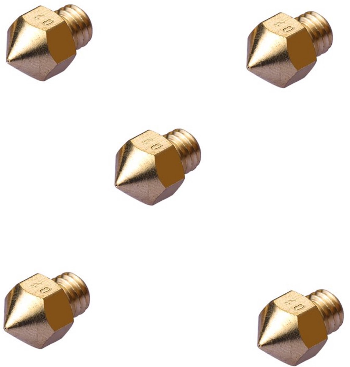 5x Messing 0.4 mm Extruder Nozzles voor 1.75mm 3D Printers (MK8 Compatibel)