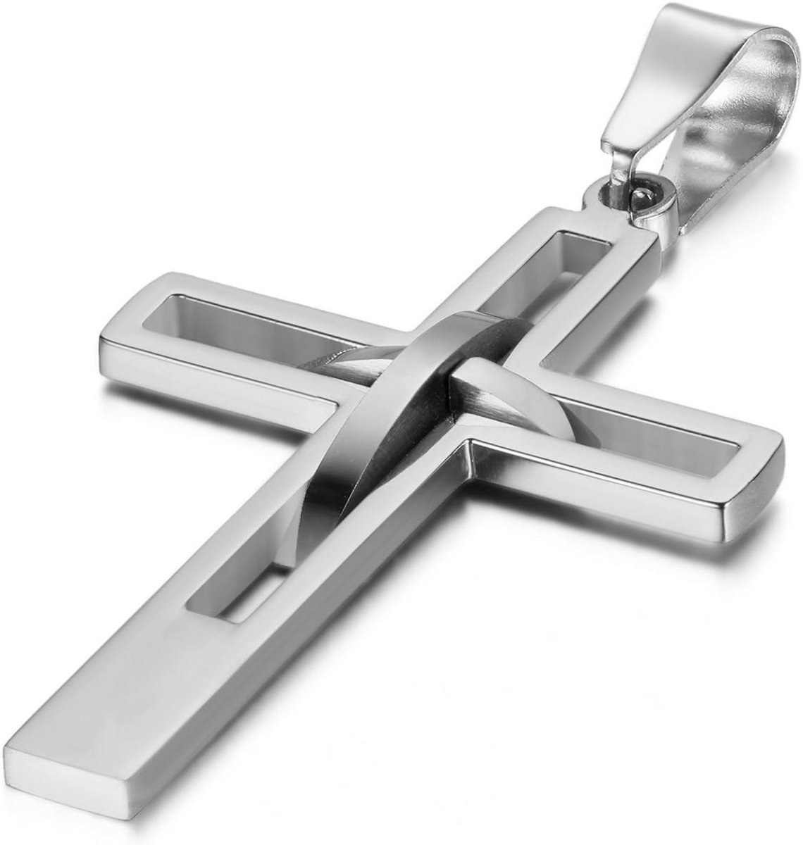 Heren Kruis Hanger Ketting Roestvrij Staal - Vintage Openwerk Ontwerp met 54cm Ketting