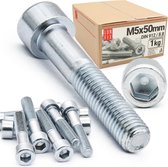 LUN FIX - Vis à tête cylindrique M5 x 50 mm - 1kg (110 pièces) - DIN 912 - Filetage complet - Acier zingué
