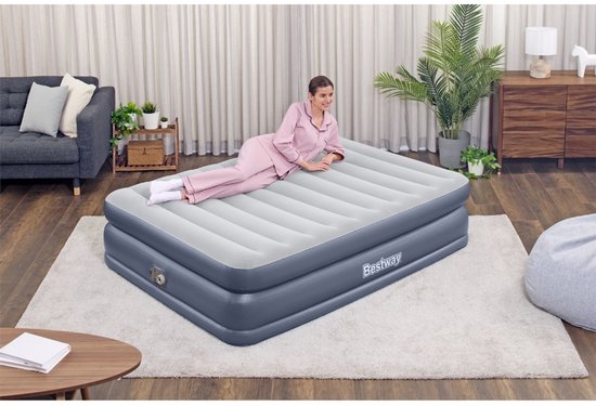 Bestway – Luchtbed – 2-Persoons – 152×203×51 cm – Grijs – Met Ingebouwde Elektrische Pomp – Incl. 3-in-1 Opbergzak - 2-persoons Luchtbed - Luchtbed Met Pomp - Binnen Gebruik - Slaapcomfort - Stabiliteit — afbeelding 2