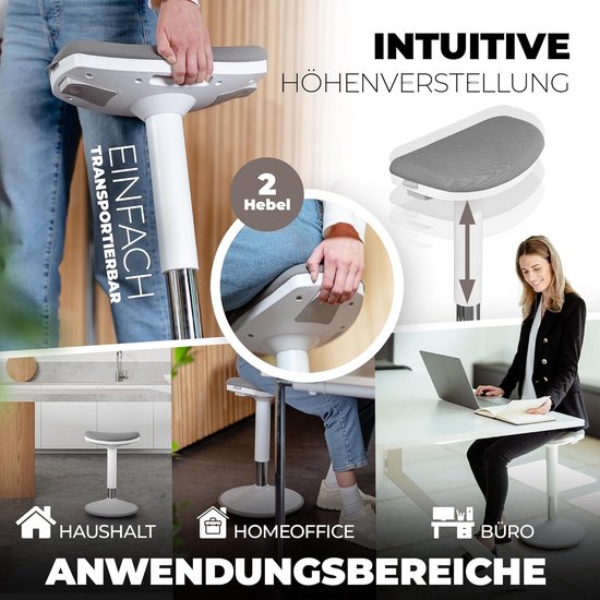Ergonomic Stool, Height Adjustable, for Sitting and Standing