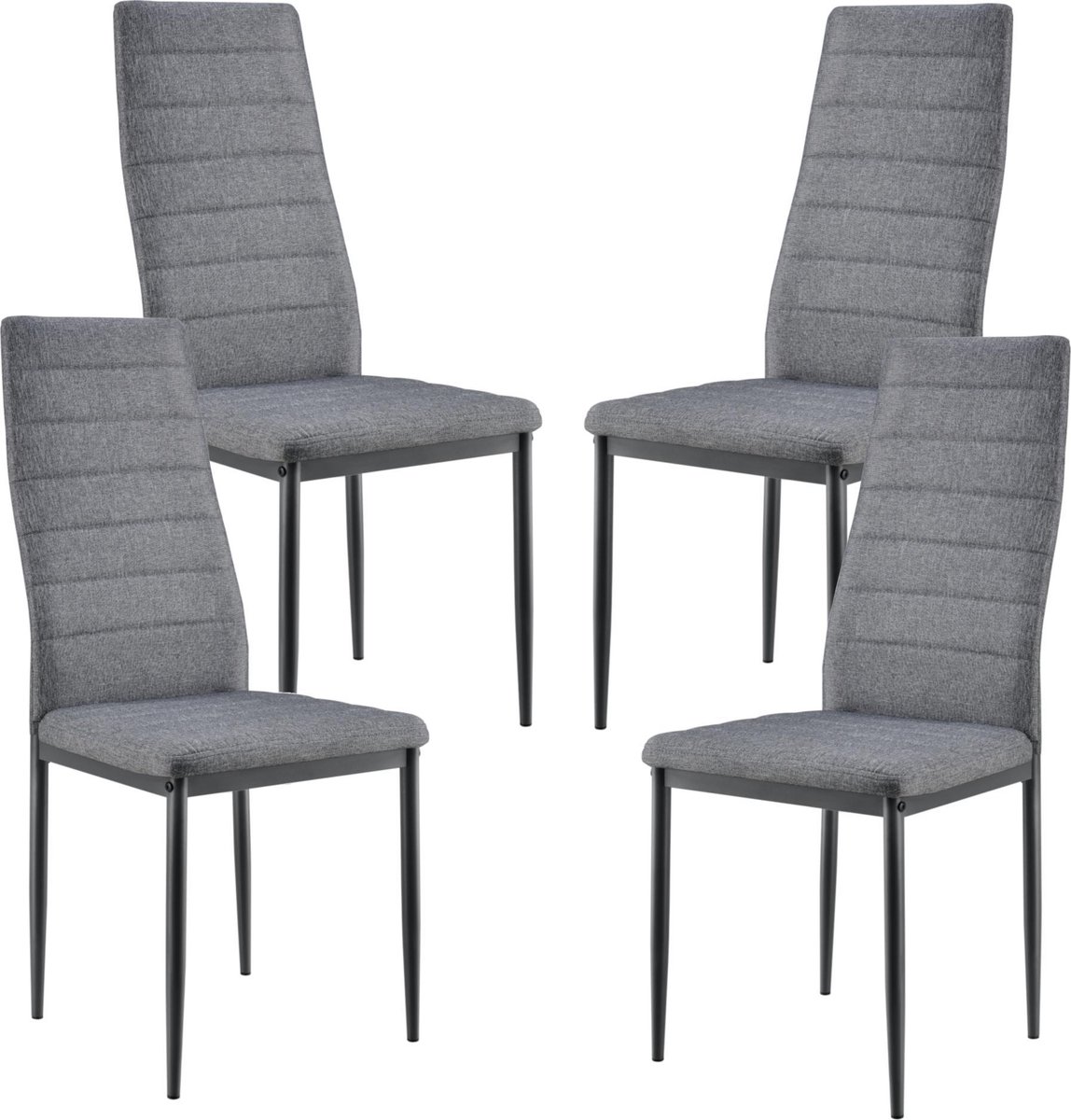 en.casa Eetkamerstoel Italië 96x43x52 cm grijs stof metaal set van 4