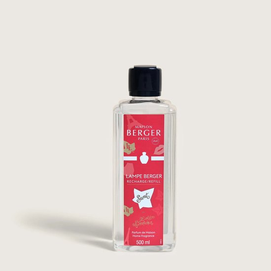 Lampe Berger huisparfum Lolita Lempicka Sweet 500 ml in een transparante fles met rode wikkel.