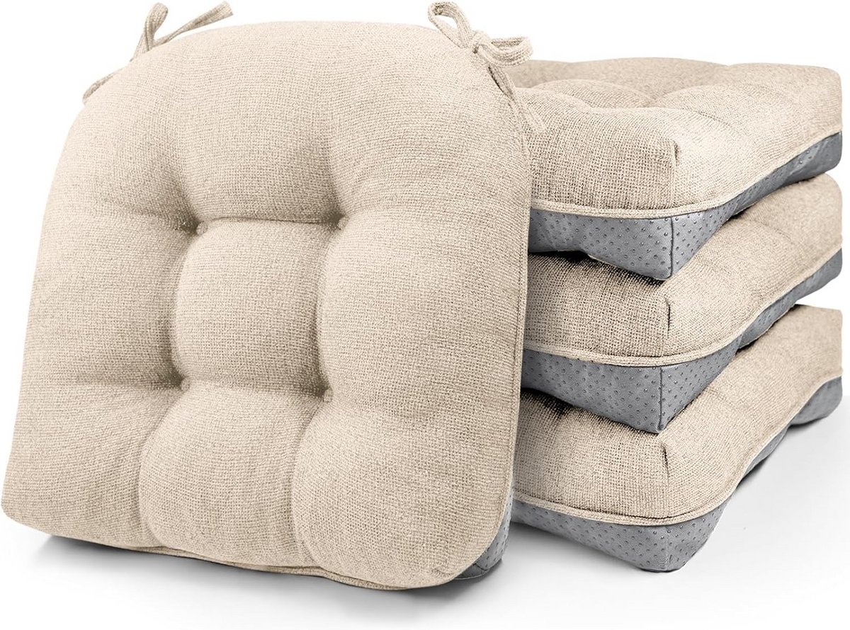 Set van 4 Stoelkussens Geheugenschuim Beige 40x40cm - Comfortabel en Antislip