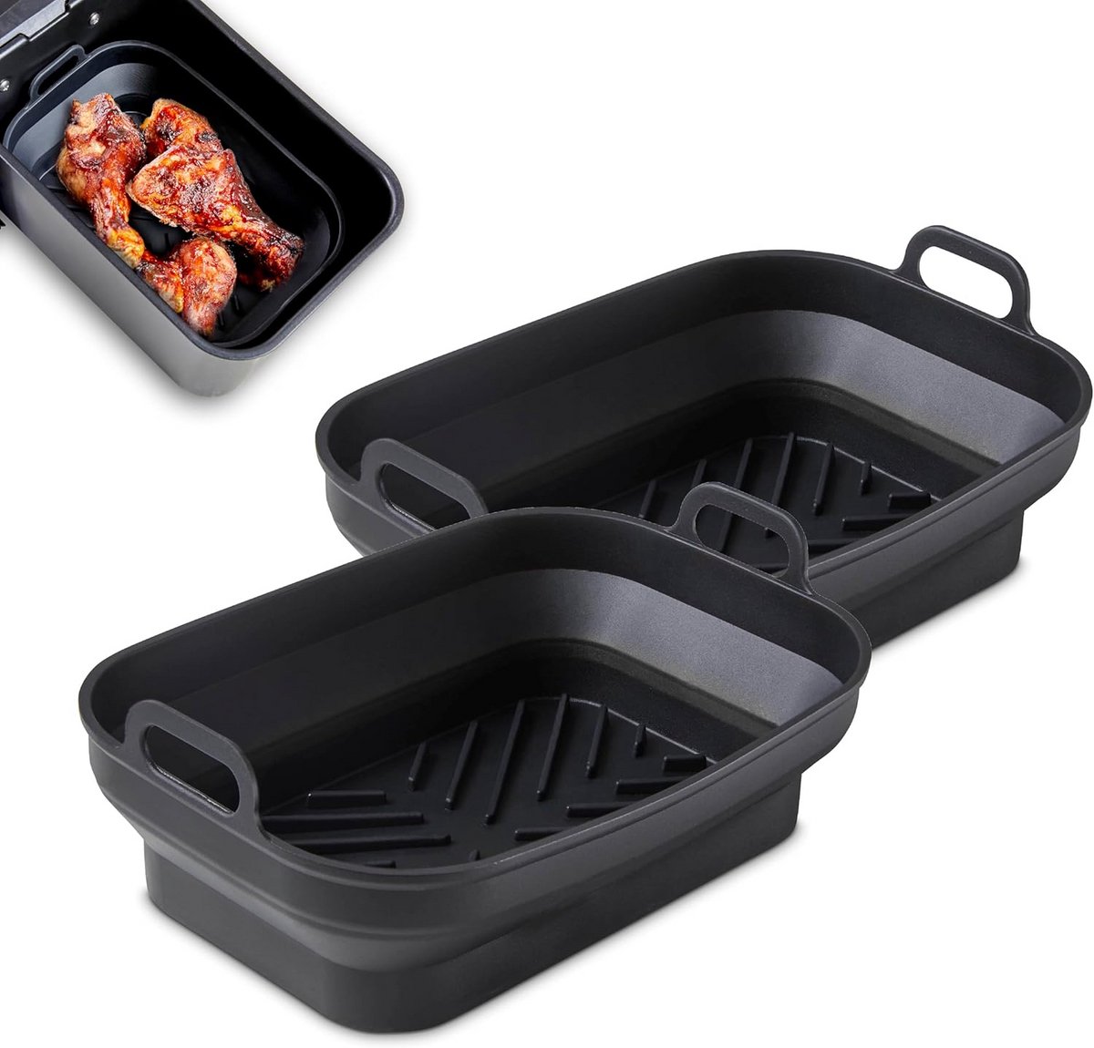 Set van 2 Rechthoekige Opvouwbare Siliconen Bakvormen voor Airfryer