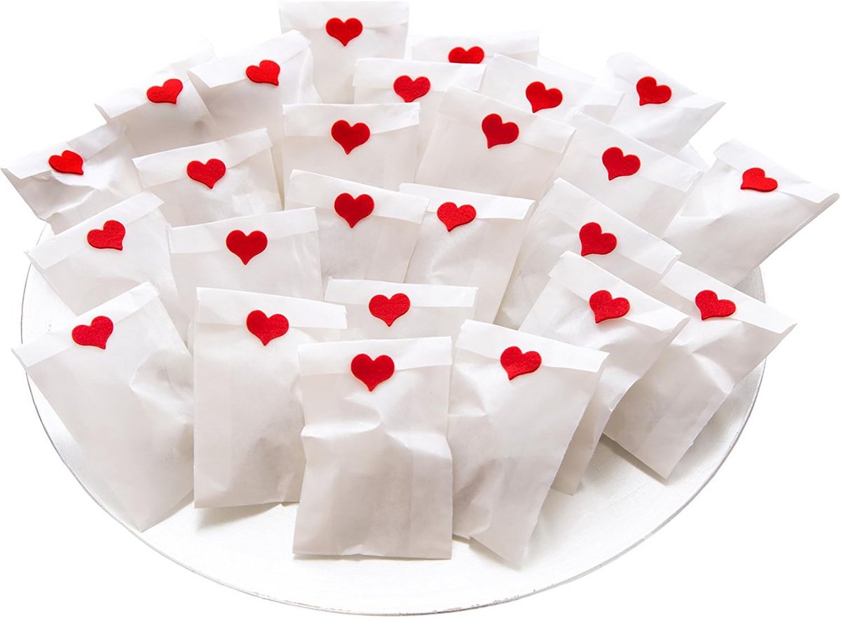 100 Mini Engel Sleutelhangers Hart Rood - Gastgeschenk Bedankje voor Bruiloft Doop Communie Feest