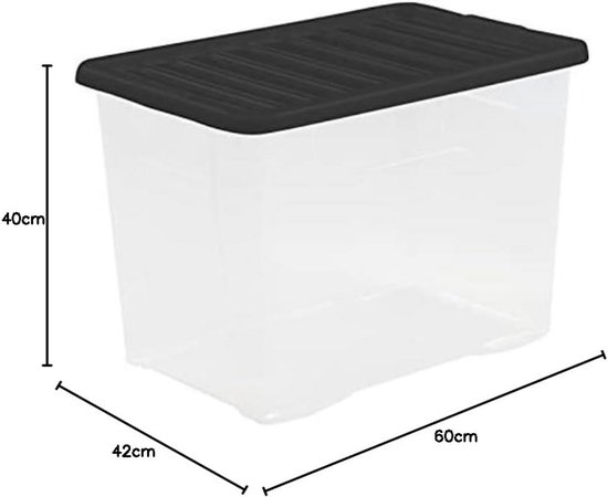 Opbergdoos met transparant deksel, 80 liter, geschikt voor levensmiddelen, stapelbaar, 60 x 40 cm, opbergdoos, speelgoedkist, multibox, kunststof box, XL