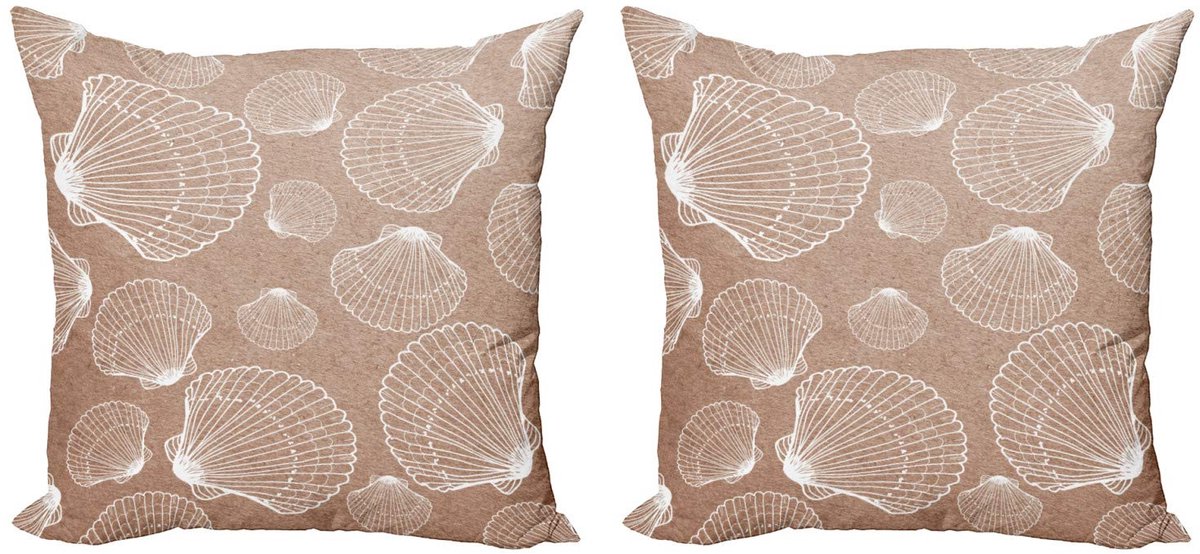 ABAKUHAUS Kussenhoes-Set met schelpen (2x) – Dubbelzijdig bedrukt – 45x45 cm – microvezel, rits, multicolor Hellbruin Wit