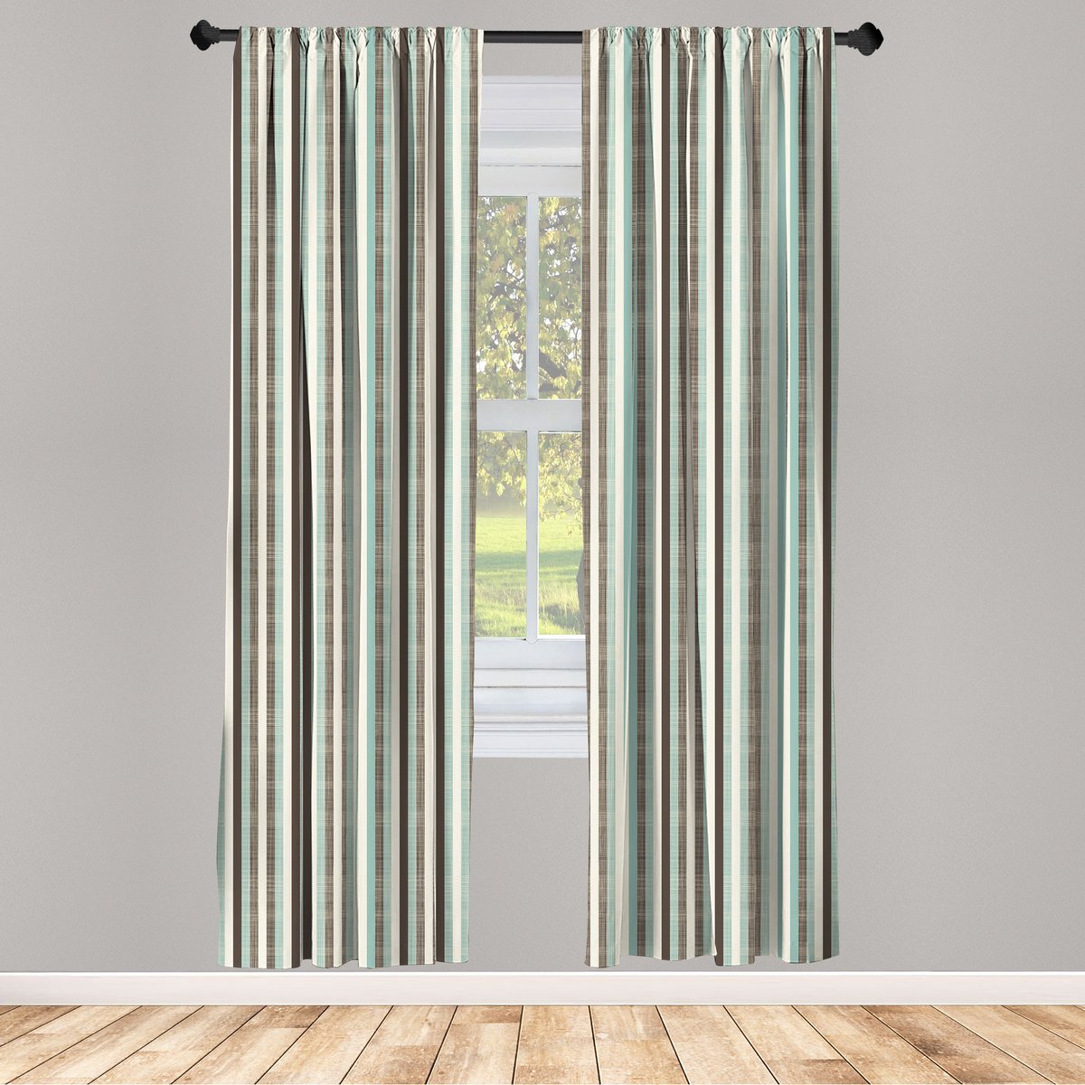 ABAKUHAUS Retro Raamgordijnen, Gestreepte Klassieke Oud, Lichtgewicht decoratieve 2-delige set met roedezak, 2 stuks 75 cm B x 225 cm L, Amandelgroen Bruin Crème