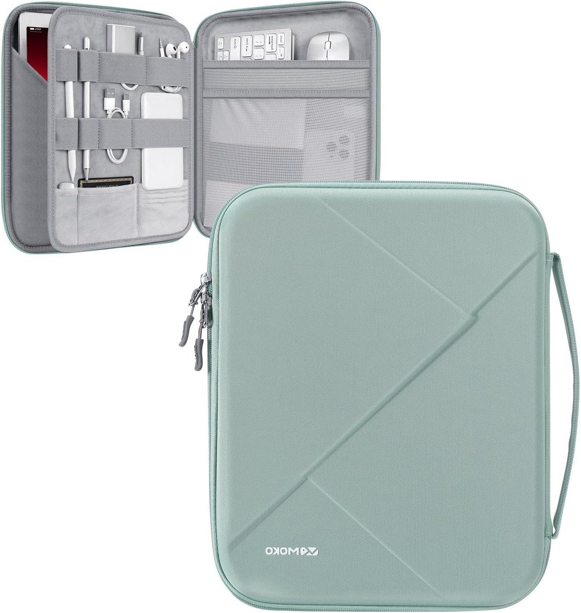 Tablet Sleeve Tas 12.9 Inch voor iPad Pro, Galaxy Tab en Air - Groen met Opbergvakken