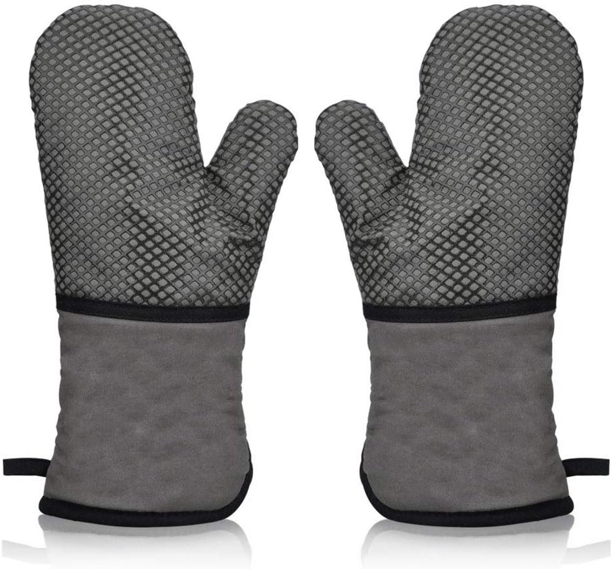 Set van 2 Extra Dikke Ovenwanten - Hittebestendig & Antislip - Lange Keukenhandschoenen (Grijs)