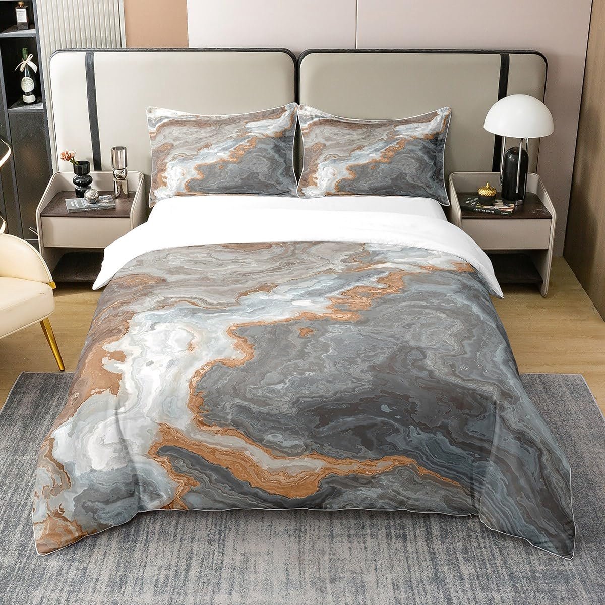 Ibenzoa Moderne dekbedovertrekset met marmerdesign en abstracte waterverfprint Meerkleurig