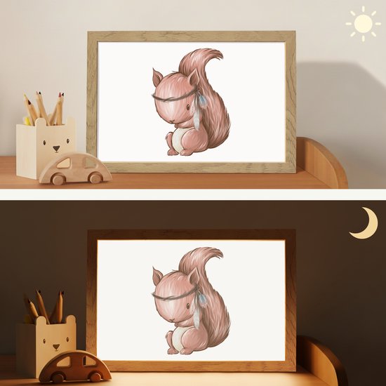 Nachtlampje 30x20 cm - Kinder lamp - Eekhoorn - Dier - Bosdieren - Bruin - Tafellamp kinderkamer - Slaapkamer lamp - Bedlamp kinderen - Kinderlampje stopcontact - Wandlamp babykamer - Nachtlampjes van Merkloos — afbeelding 4