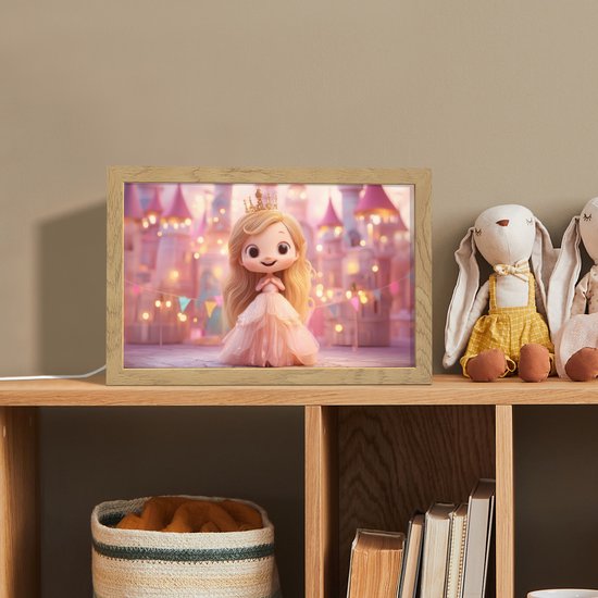 Nachtlampje 30x20 cm - Kinder lamp - Prinses - Roze - Kasteel - Tafellamp kinderkamer - Slaapkamer lamp - Bedlamp kinderen - Kinderlampje stopcontact - Wandlamp babykamer - Nachtlampjes van Merkloos — afbeelding 3
