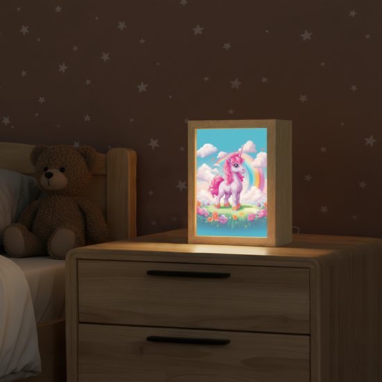Nachtlampje 15x20 cm - Kinder lamp - Unicorn - Meisjes - Bloemen - Regenboog - Eenhoorn - Tafellamp kinderkamer - Slaapkamer lamp - Bedlamp kinderen - Kinderlampje stopcontact - Wandlamp babykamer - Nachtlampjes van Merkloos — afbeelding 2