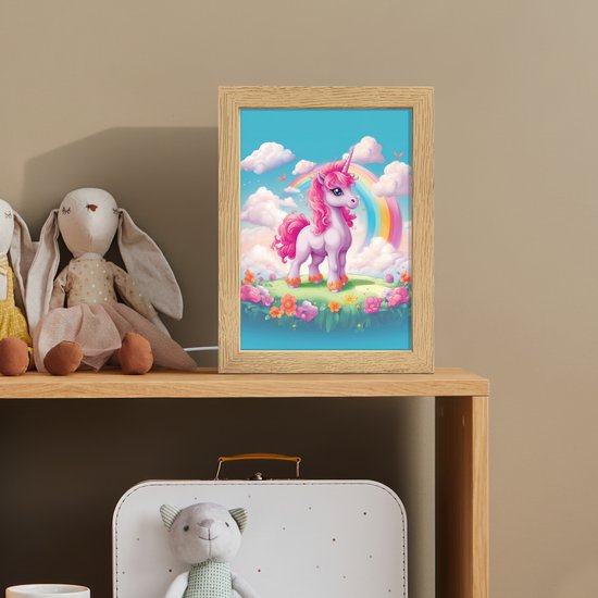 Nachtlampje 15x20 cm - Kinder lamp - Unicorn - Meisjes - Bloemen - Regenboog - Eenhoorn - Tafellamp kinderkamer - Slaapkamer lamp - Bedlamp kinderen - Kinderlampje stopcontact - Wandlamp babykamer - Nachtlampjes van Merkloos — afbeelding 3