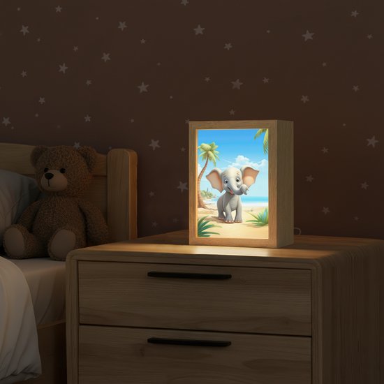 Nachtlampje 15x20 cm - Kinder lamp - Olifant - Strand - Dieren - Meisjes - Kind - Tafellamp kinderkamer - Slaapkamer lamp - Bedlamp kinderen - Kinderlampje stopcontact - Wandlamp babykamer - Nachtlampjes van Merkloos — afbeelding 2
