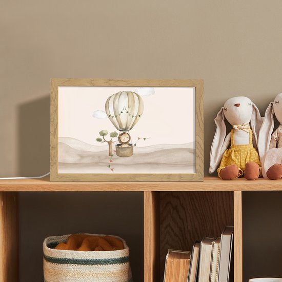 Nachtlampje 30x20 cm - Kinder lamp - Luchtballon - Leeuw - Watercolor - Safari - Dieren - Tafellamp kinderkamer - Slaapkamer lamp - Bedlamp kinderen - Kinderlampje stopcontact - Wandlamp babykamer - Nachtlampjes van Merkloos — afbeelding 3