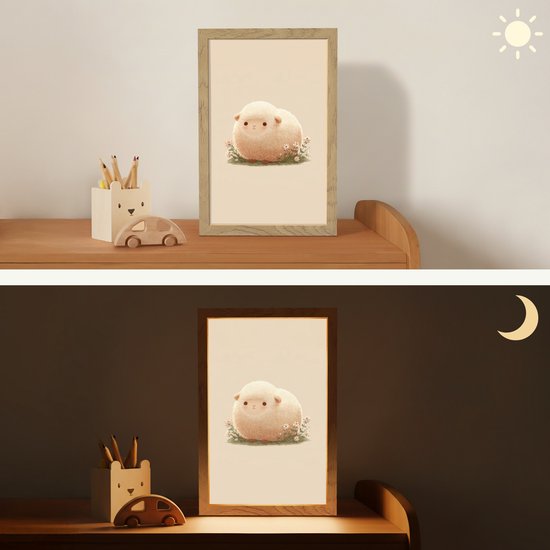 Nachtlampje 20x30 cm - Kinder lampje - Schaap - Beige - Bloemen - Tafellamp kinderkamer - Slaapkamer lamp - Bedlamp kinderen - Kinderlampje stopcontact - Wandlamp babykamer - Nachtlampjes van OnlyWow — afbeelding 4