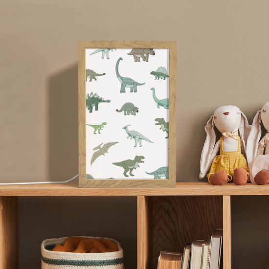 Nachtlampje 20x30 cm - Kinder lamp - Dino - Groen - Jongens - Dinosaurus - Blauw - Tafellamp kinderkamer - Slaapkamer lamp - Bedlamp kinderen - Kinderlampje stopcontact - Wandlamp babykamer - Nachtlampjes van Merkloos — afbeelding 3