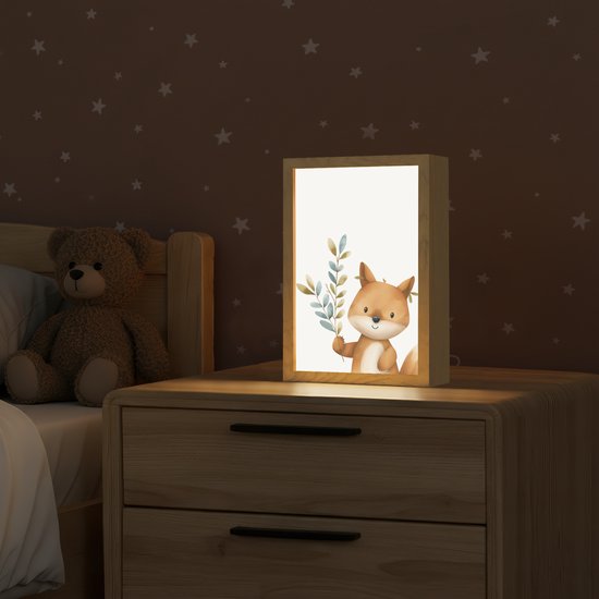 Nachtlampje 20x30 cm - Kinder lamp - Vos - Dier - Bosdieren - Tafellamp kinderkamer - Slaapkamer lamp - Bedlamp kinderen - Kinderlampje stopcontact - Wandlamp babykamer - Nachtlampjes van Merkloos — afbeelding 2