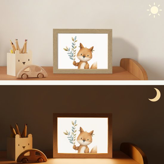 Nachtlampje 20x15 cm - Kinder lamp - Vos - Dier - Bosdieren - Tafellamp kinderkamer - Slaapkamer lamp - Bedlamp kinderen - Kinderlampje stopcontact - Wandlamp babykamer - Nachtlampjes van Merkloos — afbeelding 4