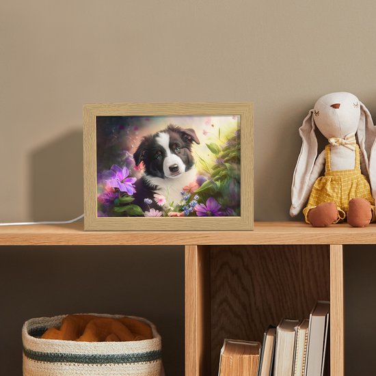 Nachtlampje 20x15 cm - Kinder lamp - Puppy - Zon - Bloemen - Natuur - Bordercollie - Hond - Tafellamp kinderkamer - Slaapkamer lamp - Bedlamp kinderen - Kinderlampje stopcontact - Wandlamp babykamer - Nachtlampjes van Smartprints — afbeelding 3