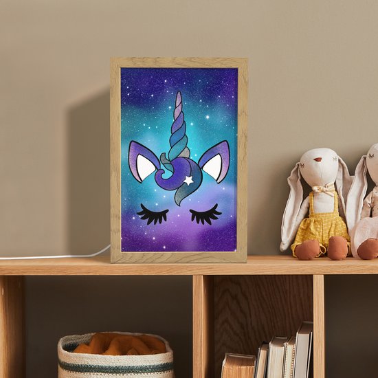 Nachtlampje 20x30 cm - Kinder lamp - Eenhoorn - Sterrenhemel - Ster - Blauw - Tafellamp kinderkamer - Slaapkamer lamp - Bedlamp kinderen - Kinderlampje stopcontact - Wandlamp babykamer - Nachtlampjes van Smart LoCo — afbeelding 3