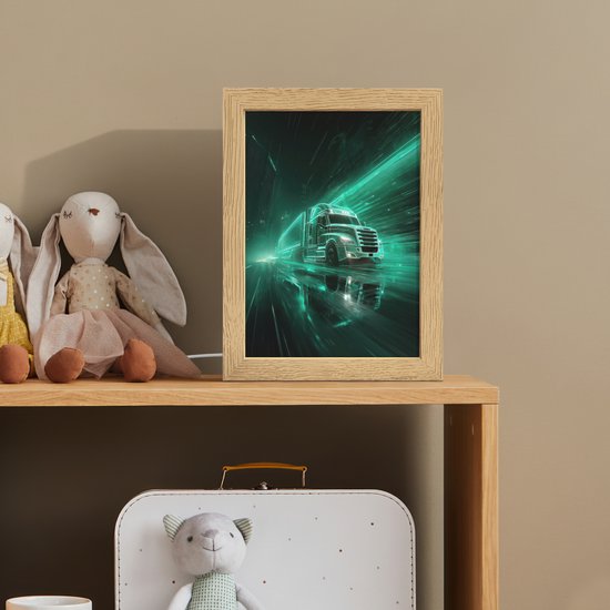 Nachtlampje 15x20 cm - Kinder lamp - Vrachtwagen - Snelheid - Groen - Neon - Tafellamp kinderkamer - Slaapkamer lamp - Bedlamp kinderen - Kinderlampje stopcontact - Wandlamp babykamer - Nachtlampjes van Merkloos — afbeelding 3
