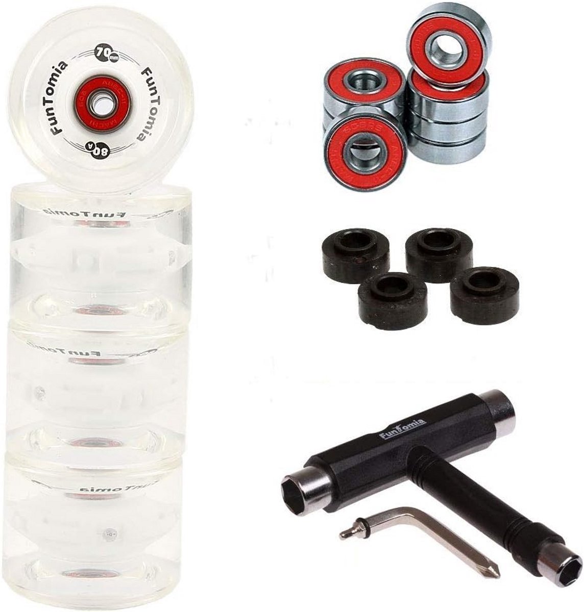 LED Longboard Wielen Set 70x51mm 80A/86A met Lagers en T-tool