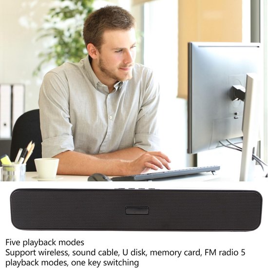 Draadloze en Bekabelde Soundbar voor PC en Laptop - Bluetooth, FM Radio & USB/SD Ondersteuning — afbeelding 3