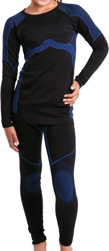 woolcano Thermo-ondergoed voor kinderen, uniseks, 100% merinowol, set voor jongens en meisjes, ski-ondergoed winter, warm en comfortabel, 260 g/m², zwart, 5-6