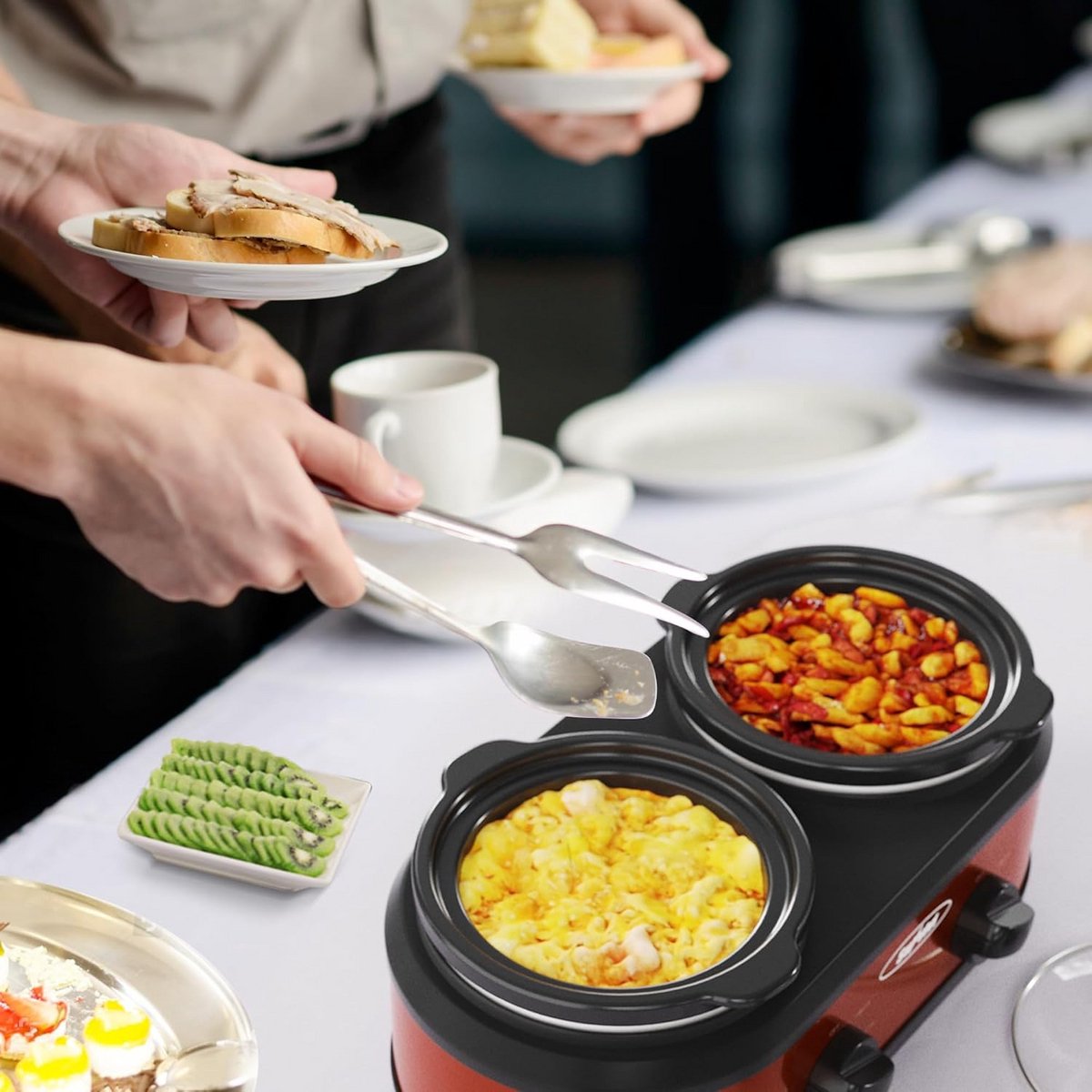 Dubbele Slowcooker Hete Pot met Dubbel Compartiment - Rood - afbeelding 2