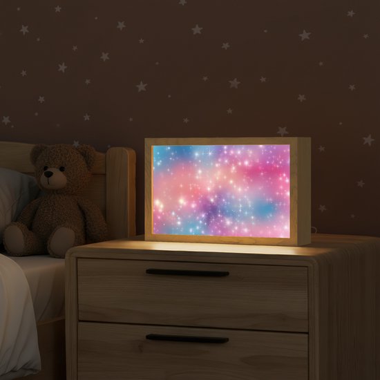 Nachtlampje 30x20 cm - Kinder lamp - Sterren - Abstract - Kleuren - Tafellamp kinderkamer - Slaapkamer lamp - Bedlamp kinderen - Kinderlampje stopcontact - Wandlamp babykamer - Nachtlampjes van Merkloos — afbeelding 2