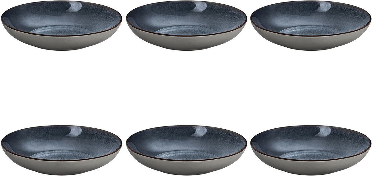 Medard de Noblat - Feeling Indigo - Diep bord 24.5 cm - 6 delig - Stoneware