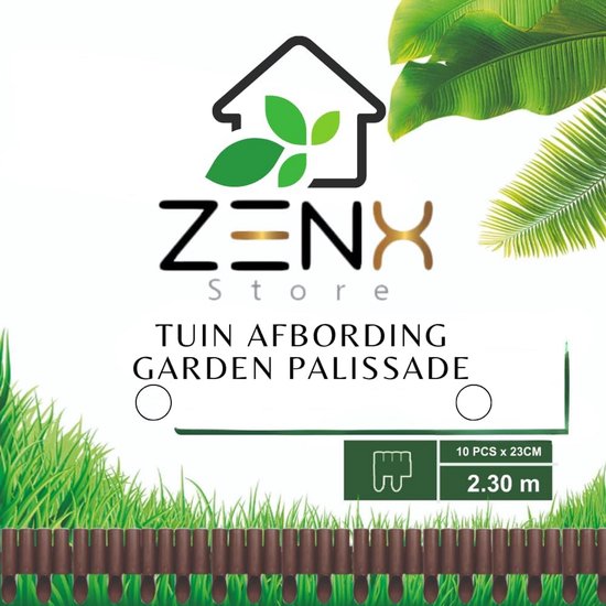ZenXstore Bordo giardino di alta qualità - 2.3 metri - Garden Lawn Edge Border Palissade- Marrone o verde 10 pezzi 2.30m (verde