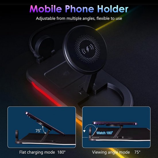 Grote RGB Gaming Muismat met 15 Lichteffecten en 15W Draadloos Opladen — afbeelding 3