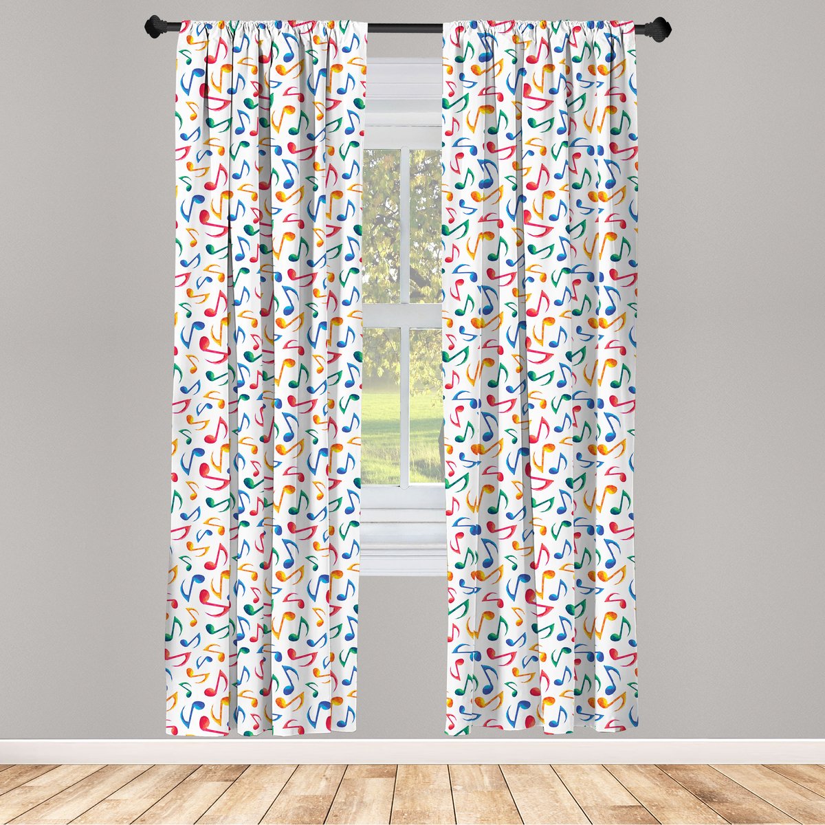 ABAKUHAUS Muziek Raamgordijnen Aquarel – 2-delig set – 75x175 cm – Microvezel, Halfschaduw