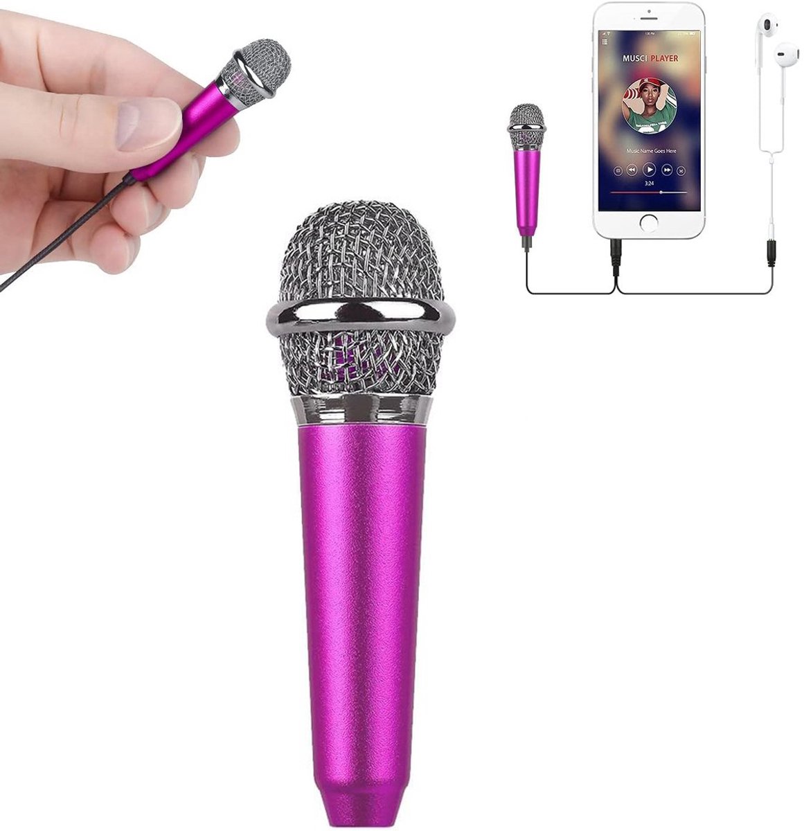 Vitdipy - Mini microfoon - 1 stuks - Roze microfoon - karaoke microfoon - Voor smartphones - Karaoke - Ideaal voor Tiktok, Muziek, Karaoke, Feestje - Roze
