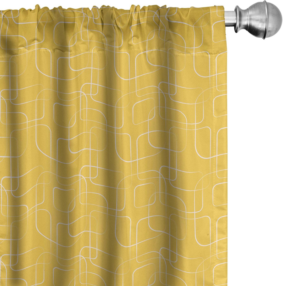 ABAKUHAUS Geometrische Squircles – 2-delige set gordijnen 75x175 cm – Mosterd/Wit Senf