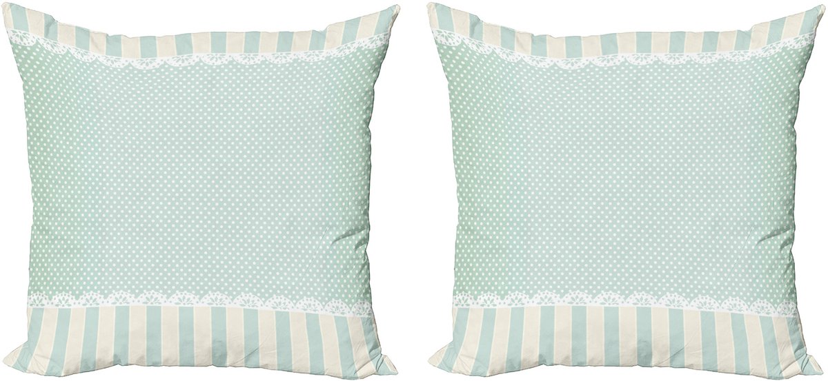 ABAKUHAUS Shabby Chic Kussenhoes 40x40 cm – 2-pack – Dubbelzijdig bedrukt – Amandelkleur, groen en wit Amandel Groen Crème Wit