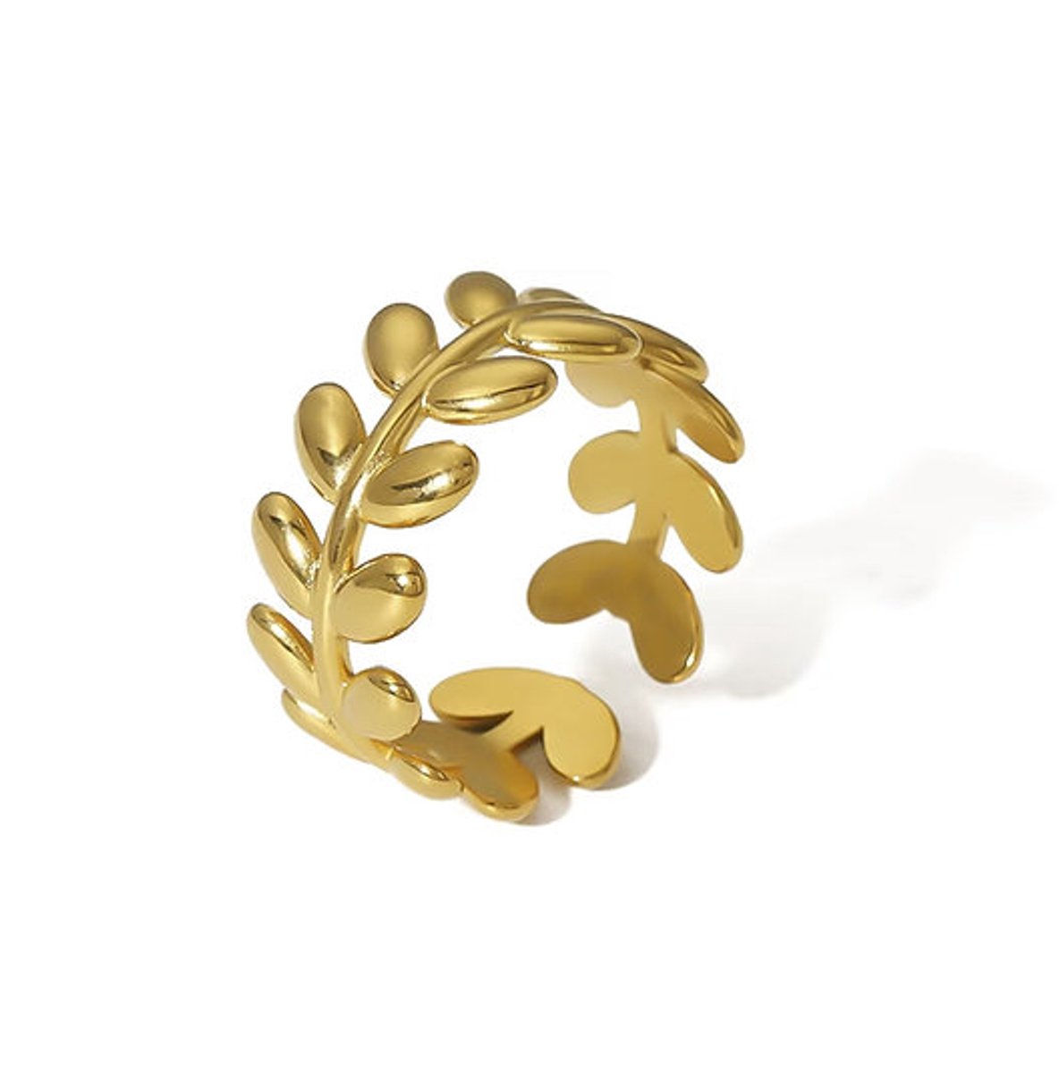 EHH Beauty - Elegante Bladvormige Goudkleurige Ring – Verstelbaar - Dames ring - cadeau kerst