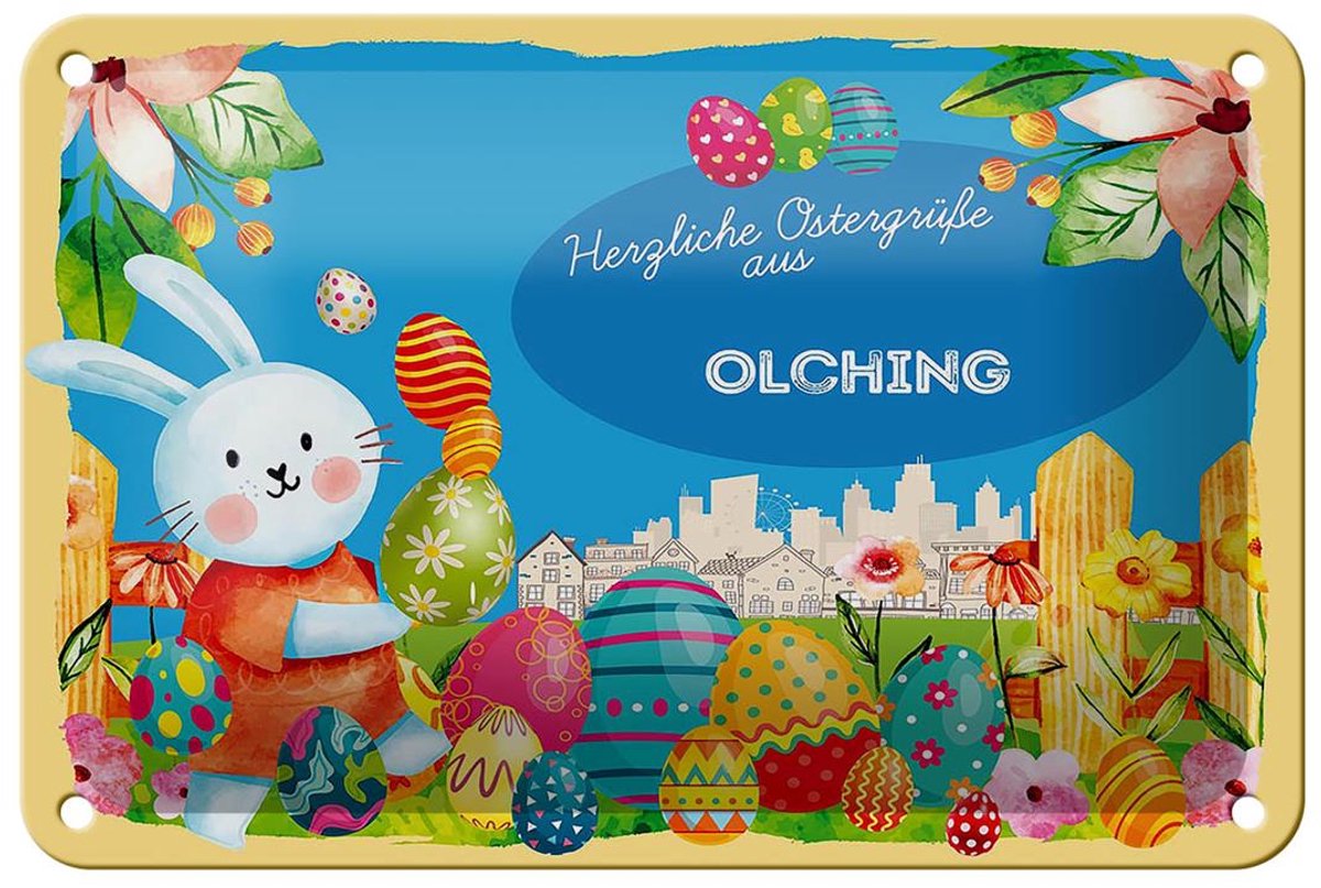 Blechschild Ostern Ostergrüße 18x12cm OLCHING Geschenk Deko
