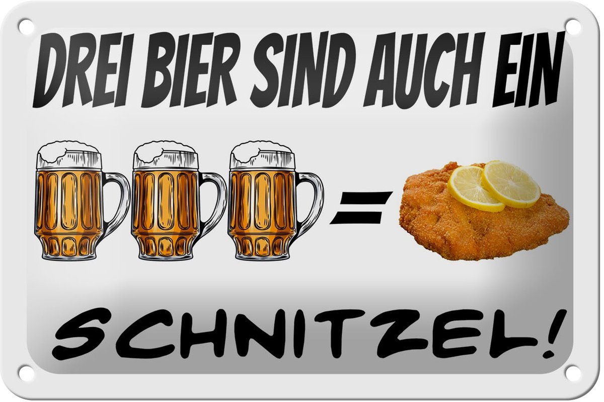 Blechschild Alkohol 18x12cm 3 Bier sind ein Schnitzel