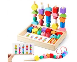 Jouets Montessori - Jeu d'enfilage et d'empilage en bois - Blocs de tri - Jouets de motricité fine et Éducatif - Cadeaux adaptés aux Garçons et aux Filles