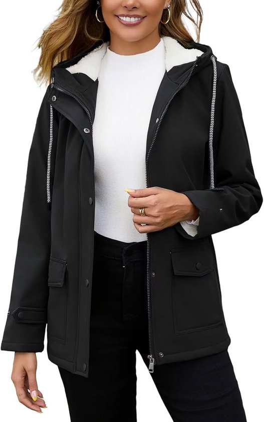 Softshelljas voor dames, met capuchon, regenjas, fleecejack