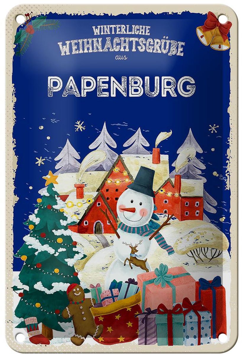 Blechschild Weihnachtsgrüße PAPENBURG Geschenk Dekoration 12x18cm