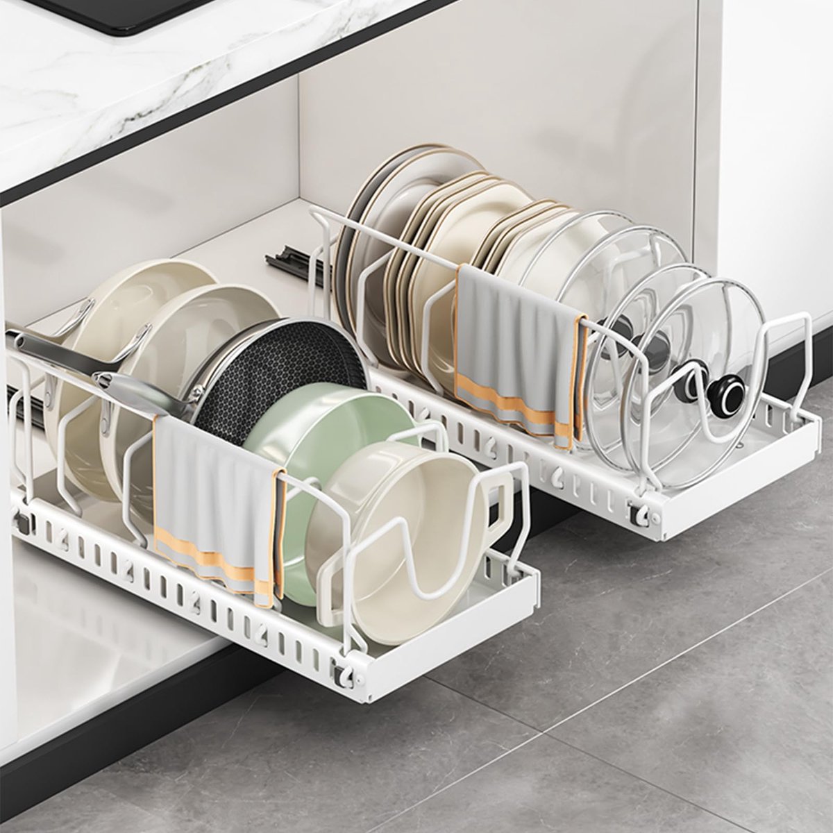 Ibenzoa® Uitbreidbare pannenorganiser met verstelbare verdelers en trekrail