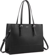 TAN.TOMI Handtassen Dames - Laptoptas Dames - Dames Tas Shopper met rits - 15.6 inch Laptoptas - Schoudertas - Schooltas - Zwart